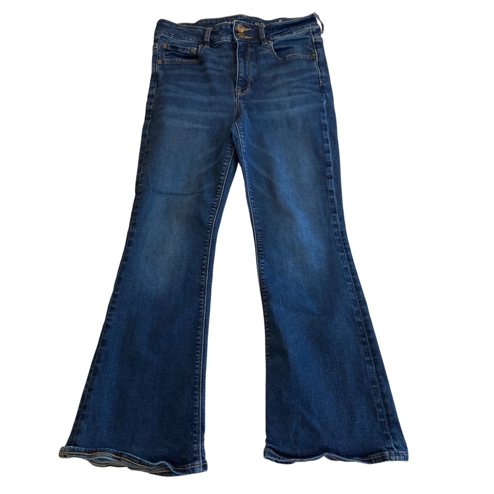 American Eagle Jeans 10 XShort Hi-Rise Artist Flare Jeans Two Button Stretch Y2K